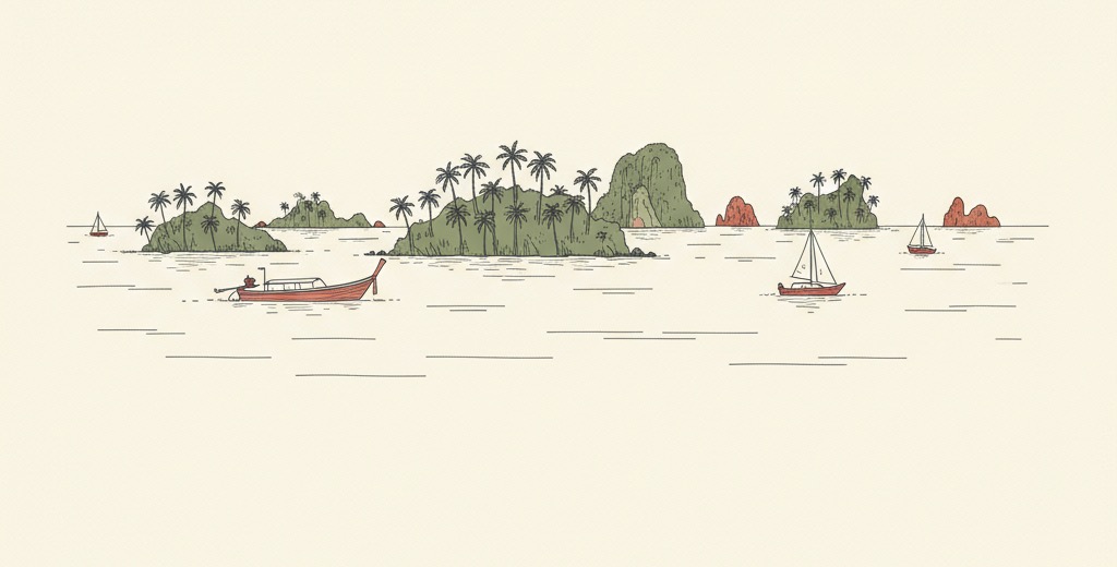 De eilanden rond Phuket, met longtailboten op het water